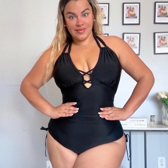 Aqua Eve Women's Plus Size One Piece Swimsuits Tummy Control Sexy Halter Bathing - Picture 1 of 10